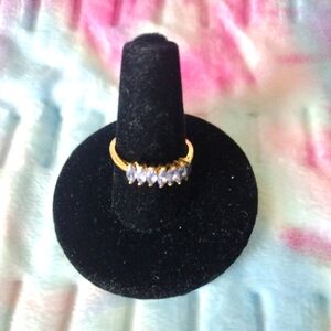 Vintage Seven Marquise Blue Crystal Gold Filled Silver Ring